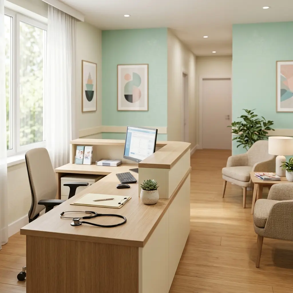 Studio medico accogliente e luminoso, senza persone