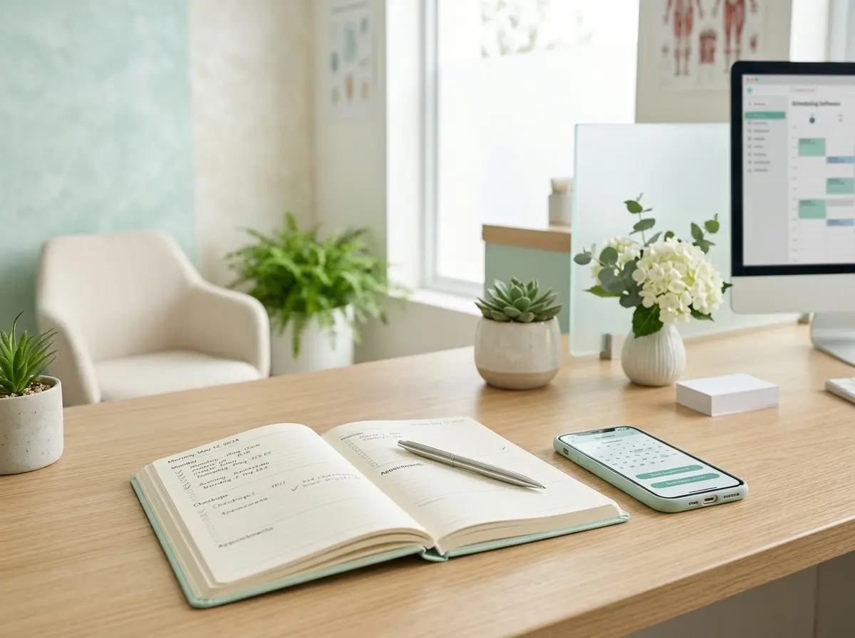 Agenda e telefono su una scrivania di studio medico